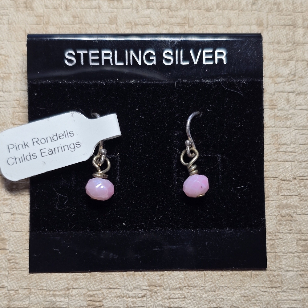 Vintage Sterling Silver And Pink Rondells Child's Earrings